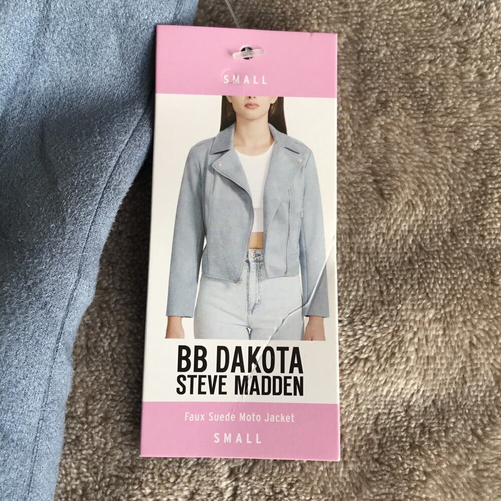 BB Dakota Jacket Womens Sz Small Blue Faux Suede Moto Steve Madden Casual NEW - Picture 7 of 9